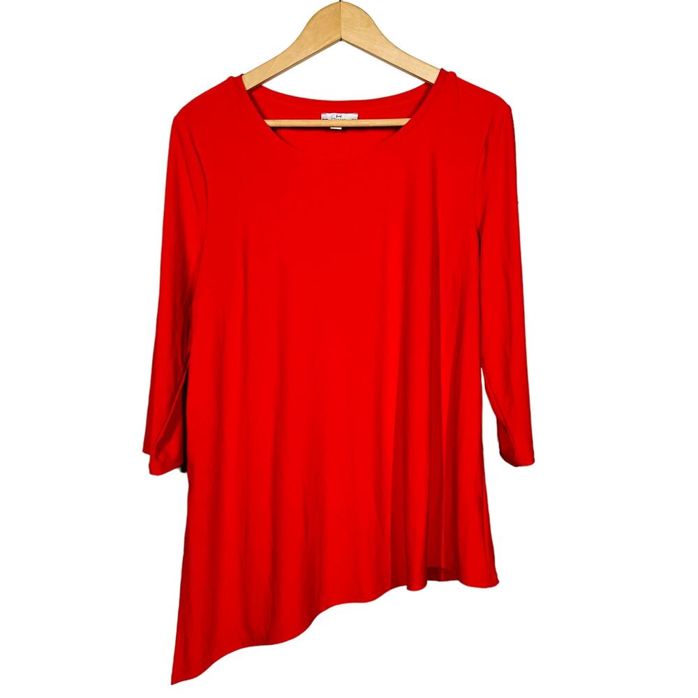 Halston Asymmetrical 3/4 Sleeve Tunic Casual Loose Fit Red - L